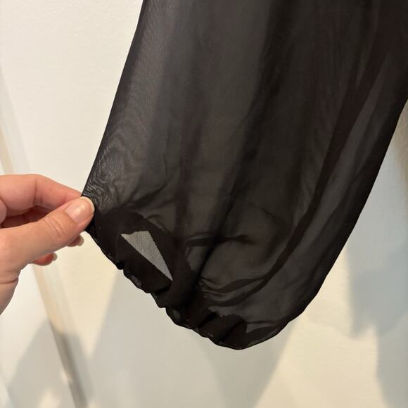 Chico’s Tunic Top Women Large (2) Black Ruffle Tiered Chiffon Elastic Waist - Picture 5 of 13